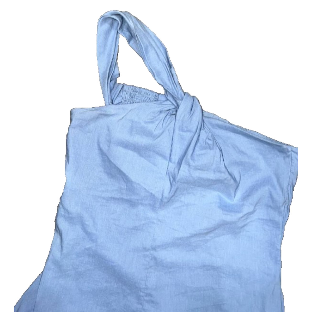 Zara Knotted Asymmetrical cotton Y2K boho babydoll preppy Top Blue XS A006403 - Picture 3 of 8